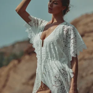 Tunique de plage en dentelle blanche Céleste